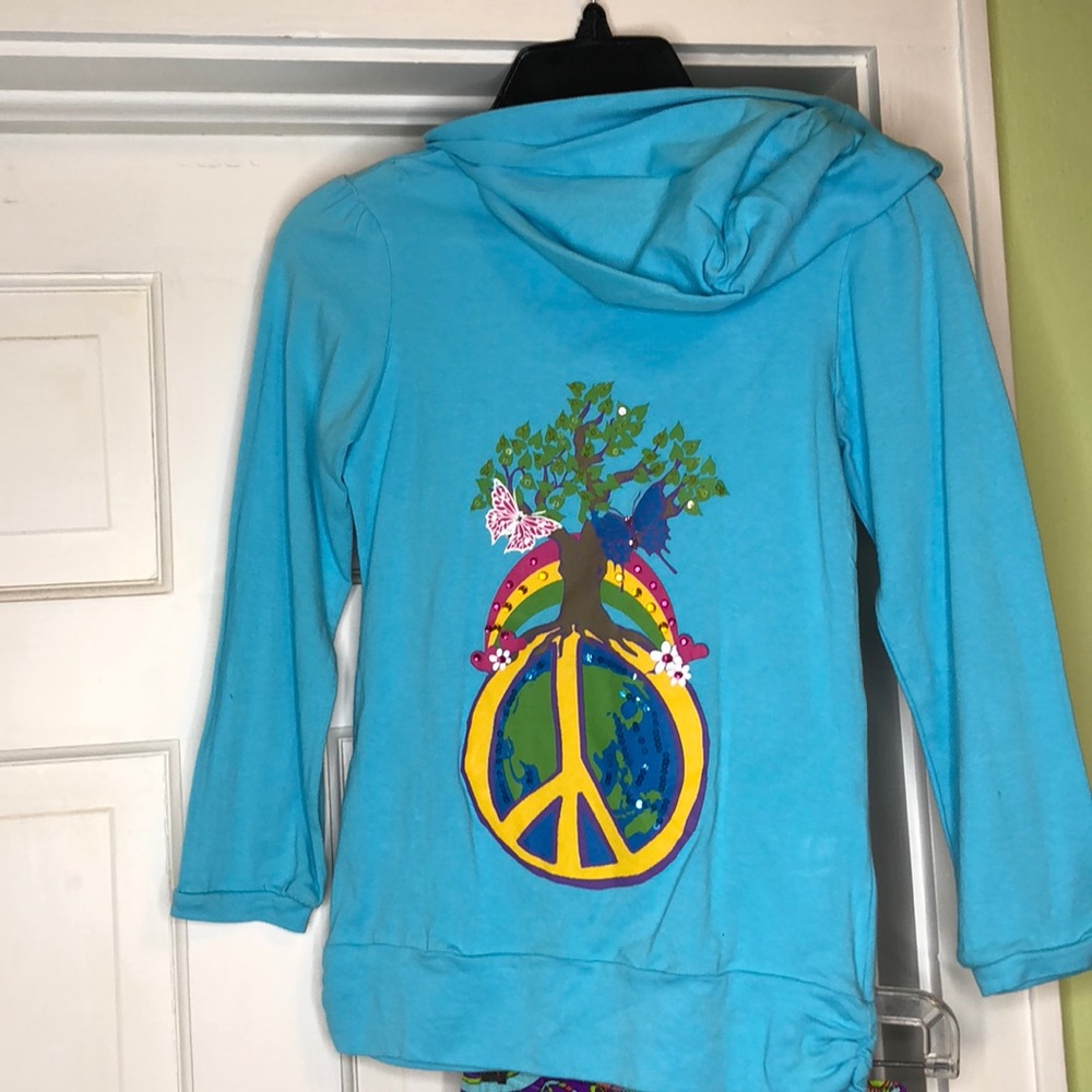 Havengirl hoodie top & multicolored leggings 10/12